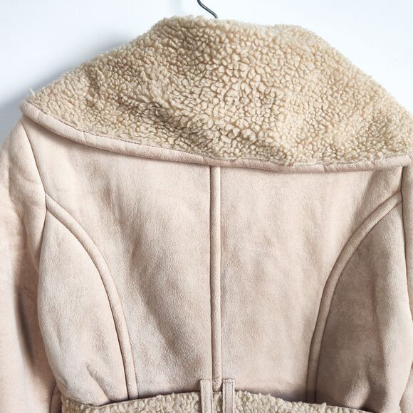 Penny Lane Coat Small Y2K 90s Boho Hippie Paris Blues Faux Suede Shearling Belt - Picture 6 of 11